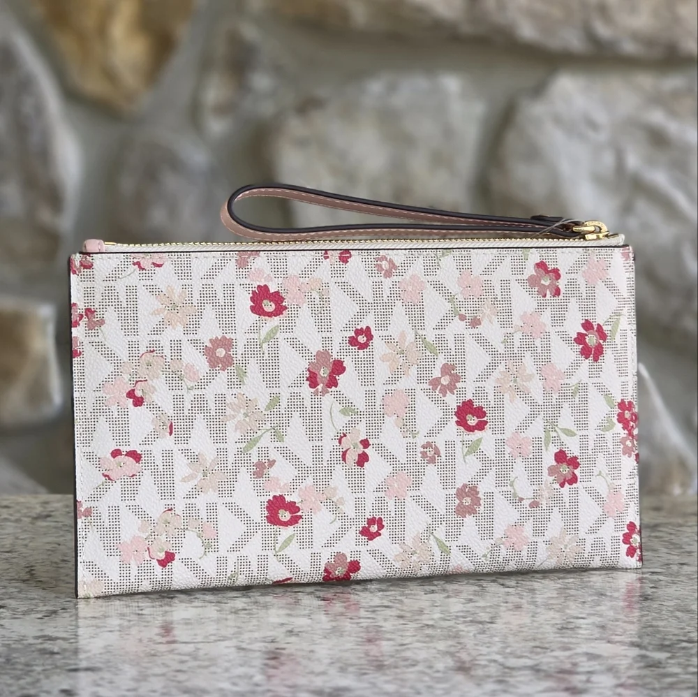 Michael Kors Jet Set Logo Large Floral Wristlet Clutch,